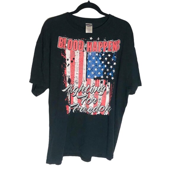 Jerzees T-shirt black short sleeve flag blood happens Cotton Graphic 2XL READ - Picture 2 of 7